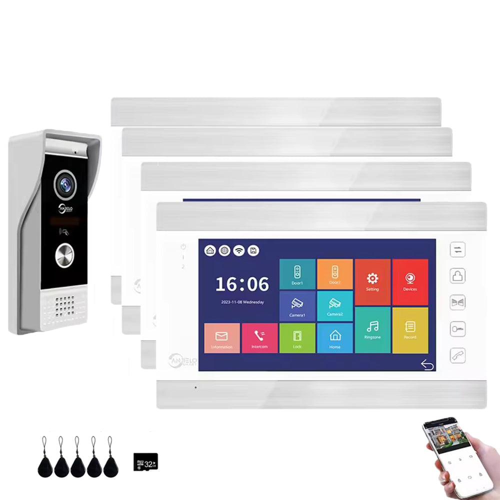Anjielo 4 Wire Video Intercom System Video Doorphone Motion Detection Night Vision for Villa
