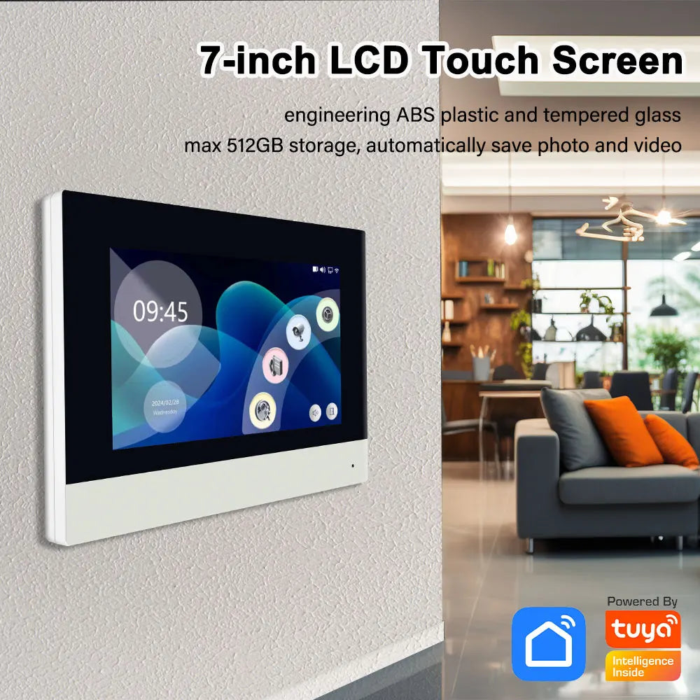 2-wire video doorbell intercom system 7 inch touch screen with night vision camera doorbell phone two-way intercom for home security