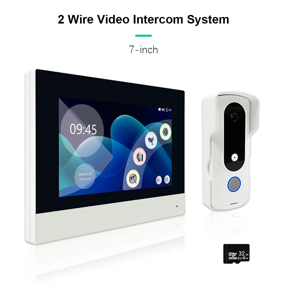 2-wire video doorbell intercom system 7 inch touch screen with night vision camera doorbell phone two-way intercom for home security