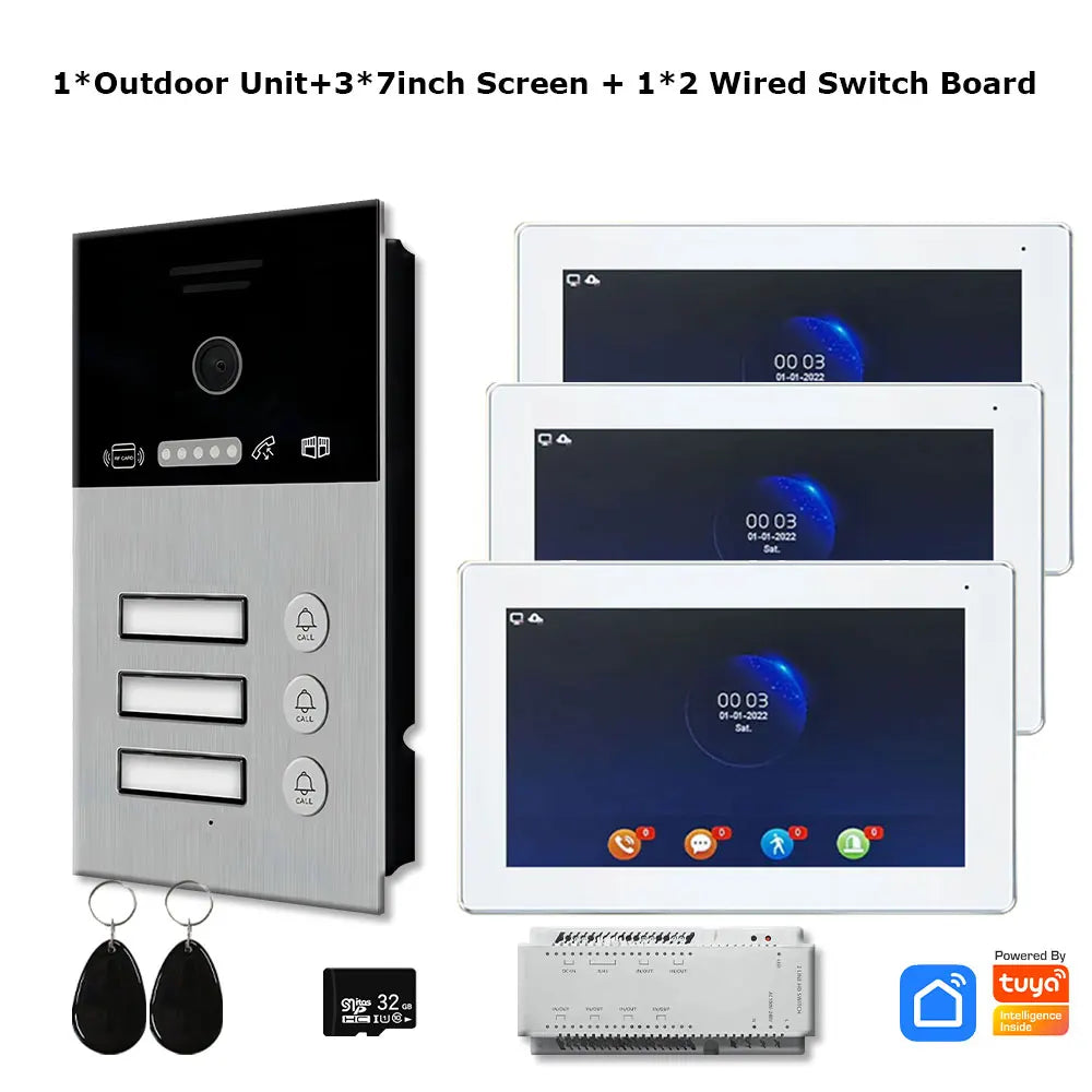 2 Wired Doorbell Intercom System 1080P Tuya 7 Inch Touch Screen Video Door Phone Card Unlock Support Dahua Hikvision IP Camera