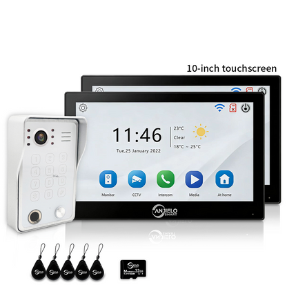 Anjielo 7/10 Inch 4 Wire WiFi Video Intercom System with 5-in-1 Unlock Fingerprint RFID Password App for Home Apartment