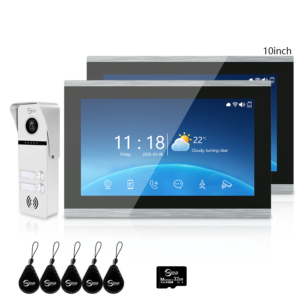 Anjielo Newest 4 Wire Video Door Phone Intercom System with Photo Frame Background Music for 2/3/4 Household