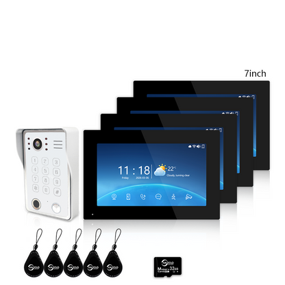 Anjielo 7/10 Inch 4-Wire Video Intercom System Photo Frame Video Doorbell, 5-in-1 Unlocking (Fingerprint/IC Card/Password/App/Key) with Motion Detection, Tuya APP Remote Control, IR Night Vision, for Apartment Villa Home