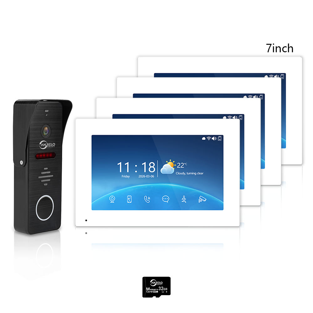 Anjielo 4-Wire 1080P Video Intercom — 7"/10" Touch Monitor, Photo Frame, Background Music, Motion Detection, 148° Wide Angle, 2-in-1 Unlock (Monitor/Tuya App) for Home Apartment