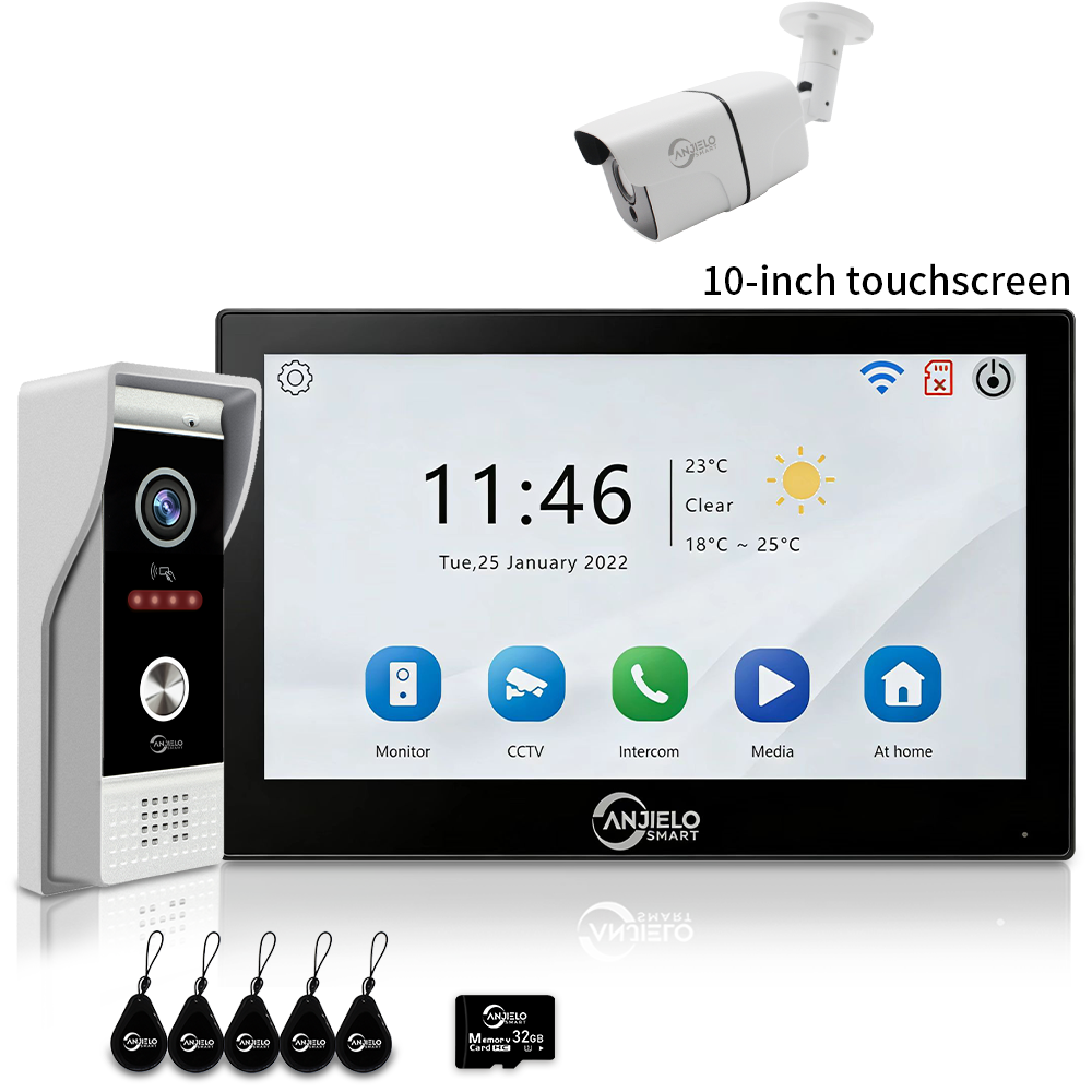 Anjielo 7/10 Inch 1080P Smart WiFi Video Intercom System with Tuya App 3-in-1 Unlock Motion Detection Alarm for Home Apartment
