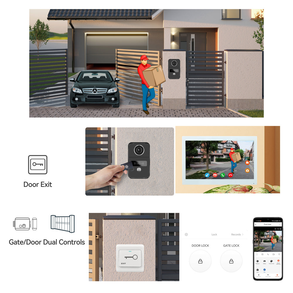 2-wire video doorbell intercom system 10.1 inch touch screen with night vision camera doorbell phone two-way intercom for home security