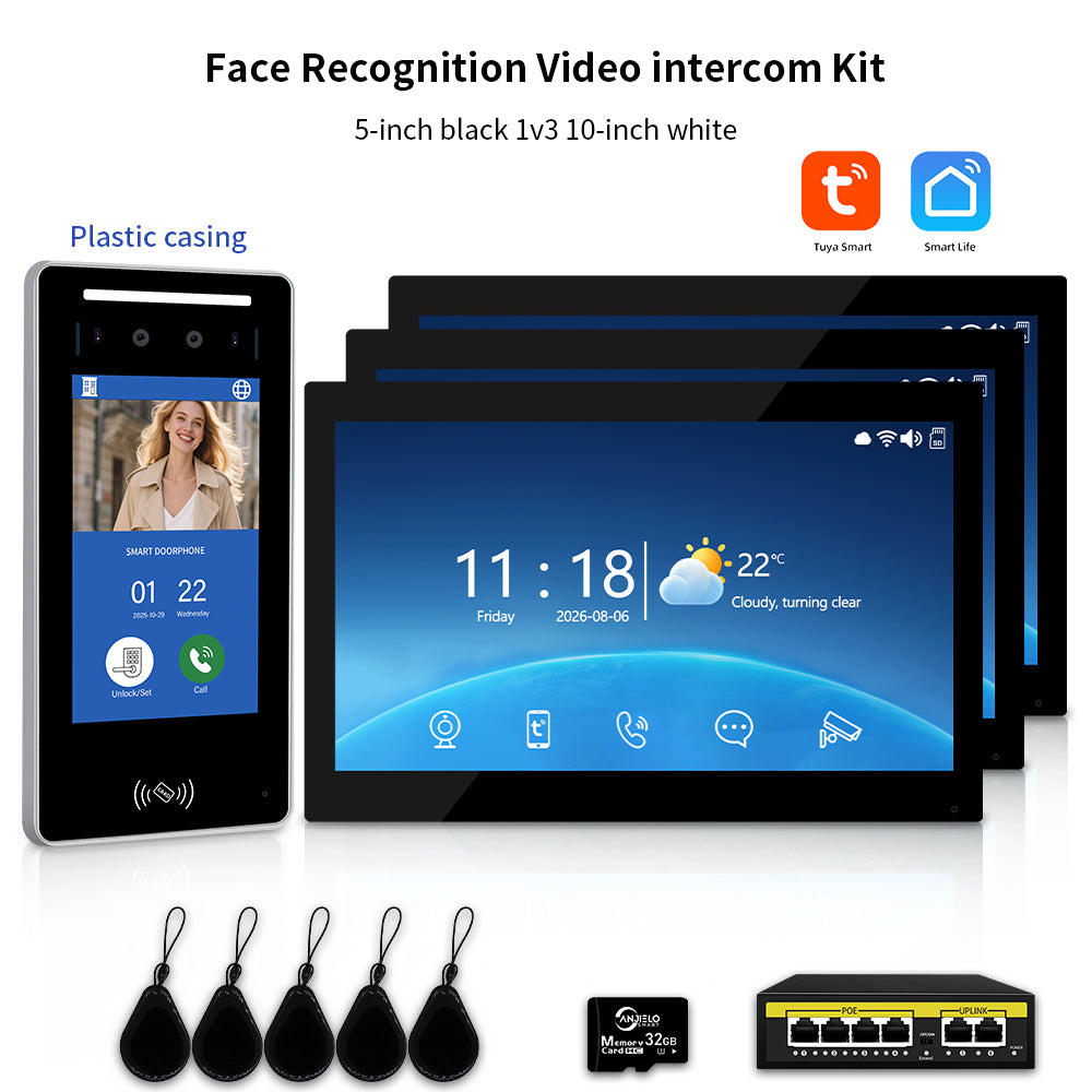Anjielo IP Video Intercom System with AI Face Recognition, Tuya Smart WiFi, 5-in-1 Unlock, 1080P HD Night Vision & Multi-Story Villa Access Control for Apartment & Building Security