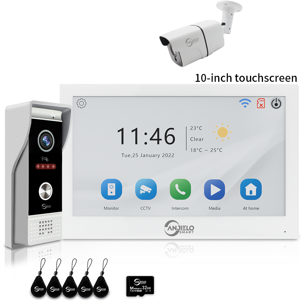 Anjielo 7/10 Inch 1080P Smart WiFi Video Intercom System with Tuya App 3-in-1 Unlock Motion Detection Alarm for Home Apartment