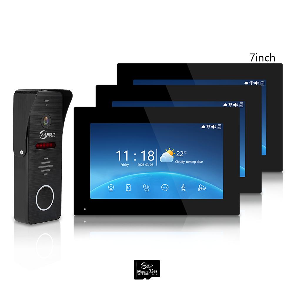 Anjielo 4-Wire 1080P Video Intercom — 7"/10" Touch Monitor, Photo Frame, Background Music, Motion Detection, 148° Wide Angle, 2-in-1 Unlock (Monitor/Tuya App) for Home Apartment