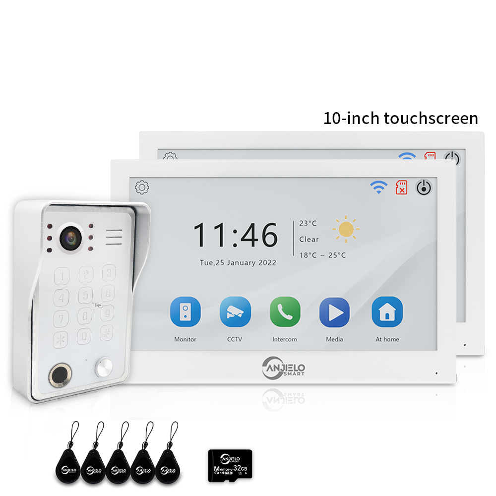 Anjielo 7/10 Inch 4 Wire WiFi Video Intercom System with 5-in-1 Unlock Fingerprint RFID Password App for Home Apartment