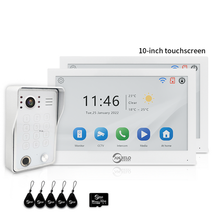 Anjielo 7/10 Inch 4 Wire WiFi Video Intercom System with 5-in-1 Unlock Fingerprint RFID Password App for Home Apartment