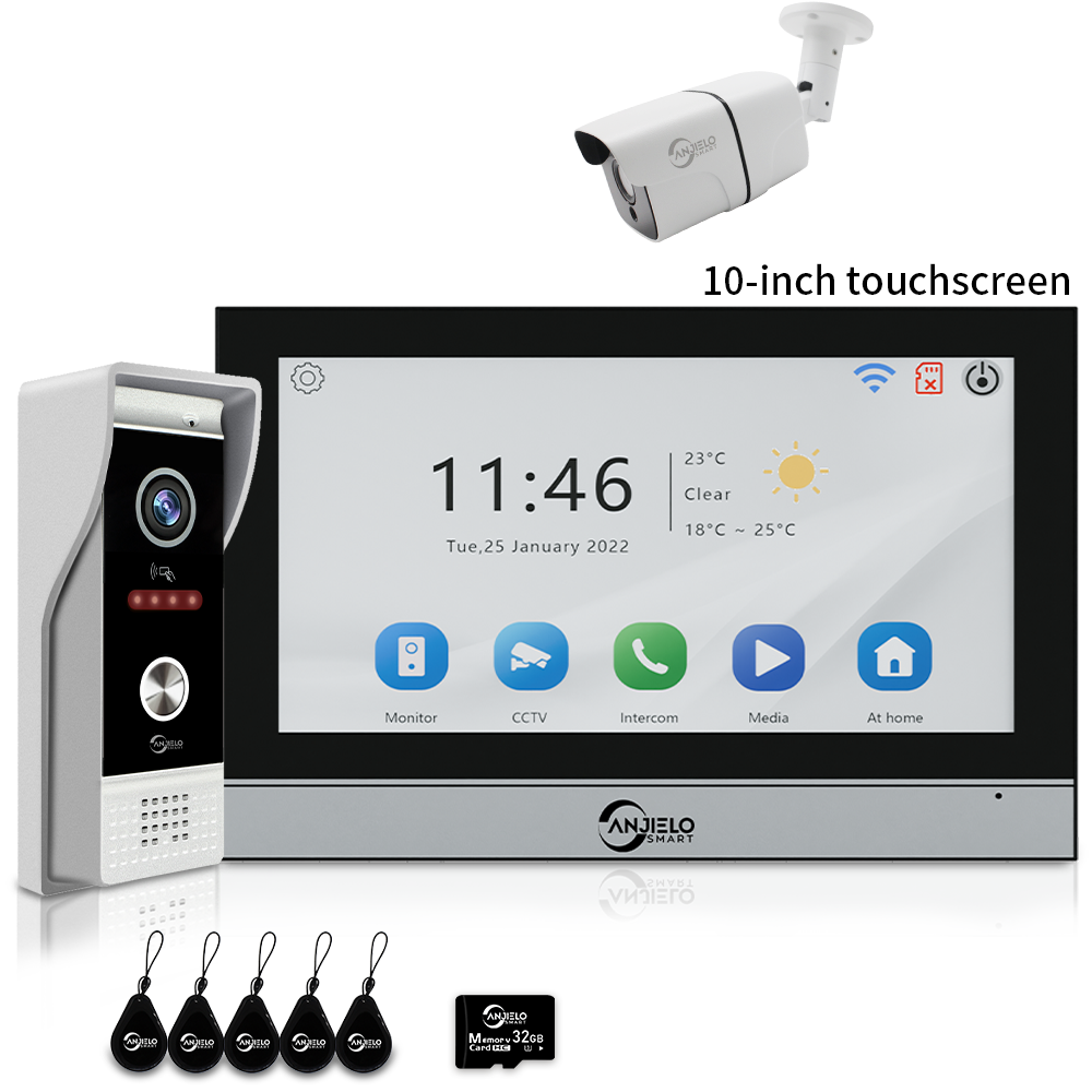 Anjielo 7/10 Inch 1080P Smart WiFi Video Intercom System with Tuya App 3-in-1 Unlock Motion Detection Alarm for Home Apartment