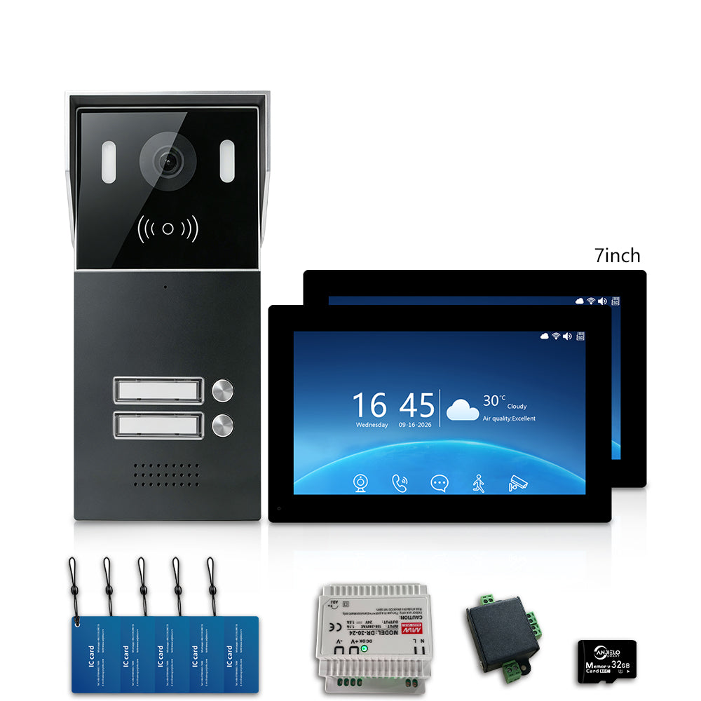 Anjielo 2-Wire Multi-Tenant Video Intercom System with Tuya App, 7/10-Inch Touch Screen, 2MP CMOS, IP65 Doorbell & 128GB TF Card