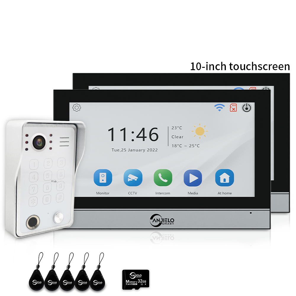 Anjielo 7/10 Inch 4 Wire WiFi Video Intercom System with 5-in-1 Unlock Fingerprint RFID Password App for Home Apartment