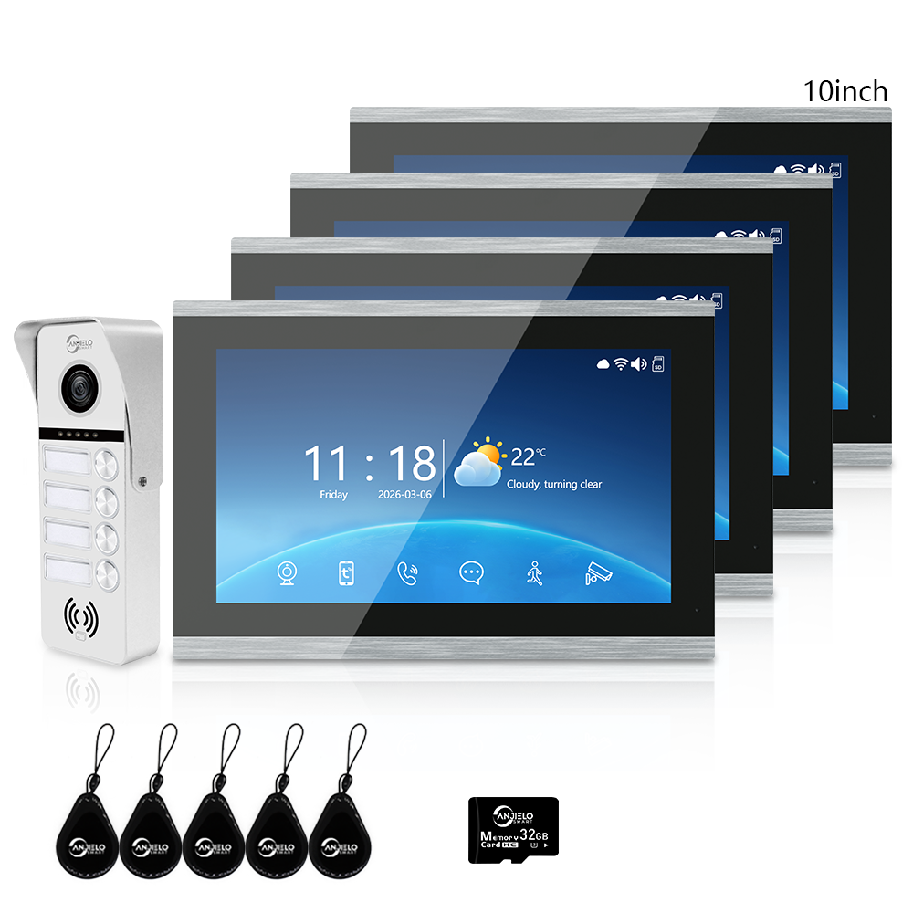 Anjielo Newest 4 Wire Video Door Phone Intercom System with Photo Frame Background Music for 2/3/4 Household