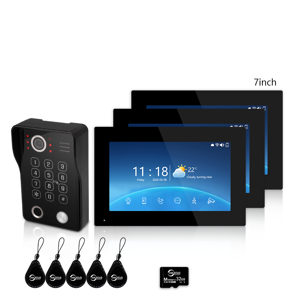 Anjielo 7/10 Inch 4-Wire Video Intercom System Photo Frame Video Doorbell, 5-in-1 Unlocking (Fingerprint/IC Card/Password/App/Key) with Motion Detection, Tuya APP Remote Control, IR Night Vision, for Apartment Villa Home