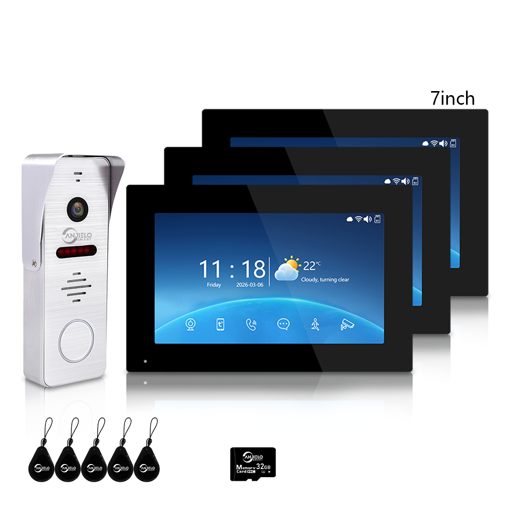 Anjielo 4-Wire 1080P Video Intercom — 7"/10" Touch Monitor, Photo Frame, Background Music, Motion Detection, 148° Wide Angle, 2-in-1 Unlock (Monitor/Tuya App) for Home Apartment