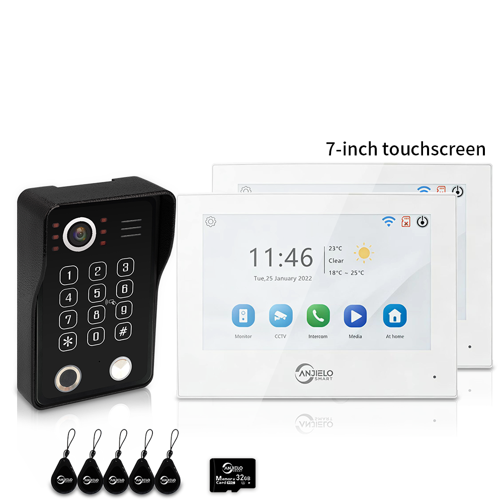 Anjielo 7/10 Inch 4 Wire WiFi Video Intercom System with 5-in-1 Unlock Fingerprint RFID Password App for Home Apartment