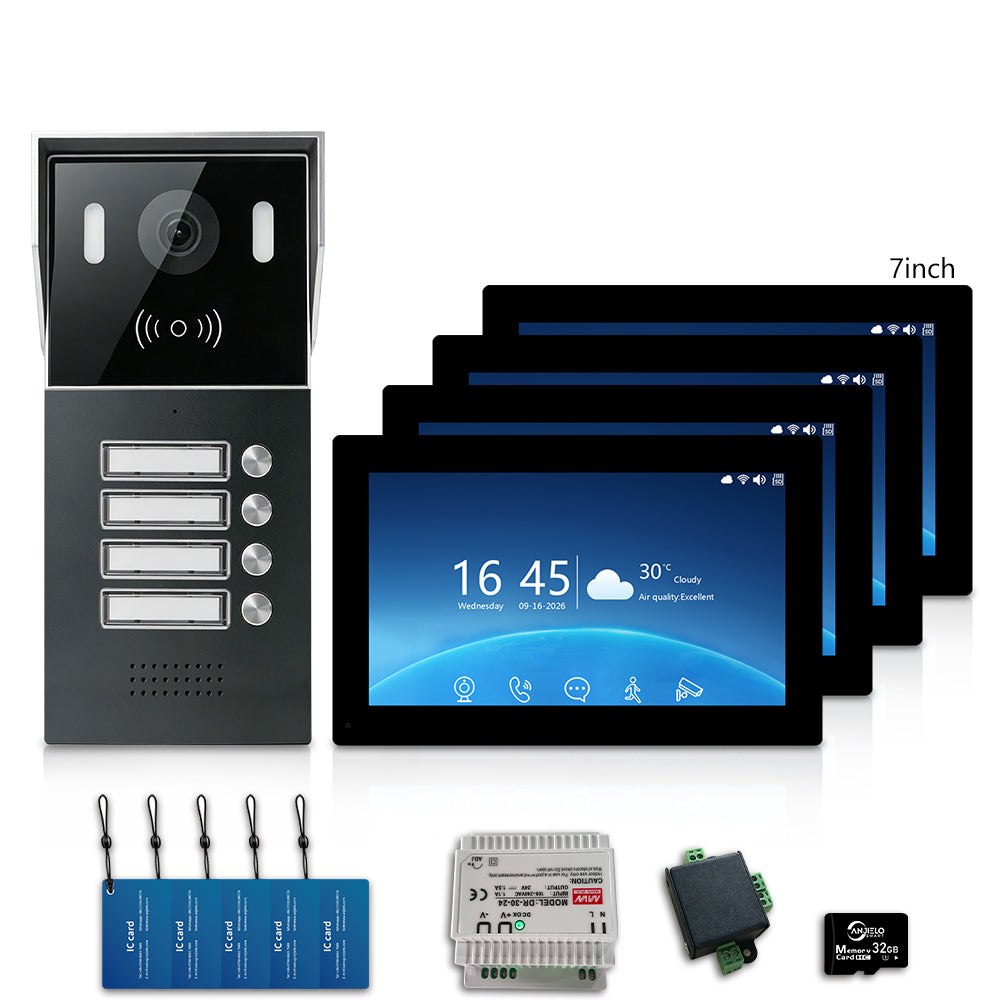 Anjielo 2-Wire Multi-Tenant Video Intercom System with Tuya App, 7/10-Inch Touch Screen, 2MP CMOS, IP65 Doorbell & 128GB TF Card