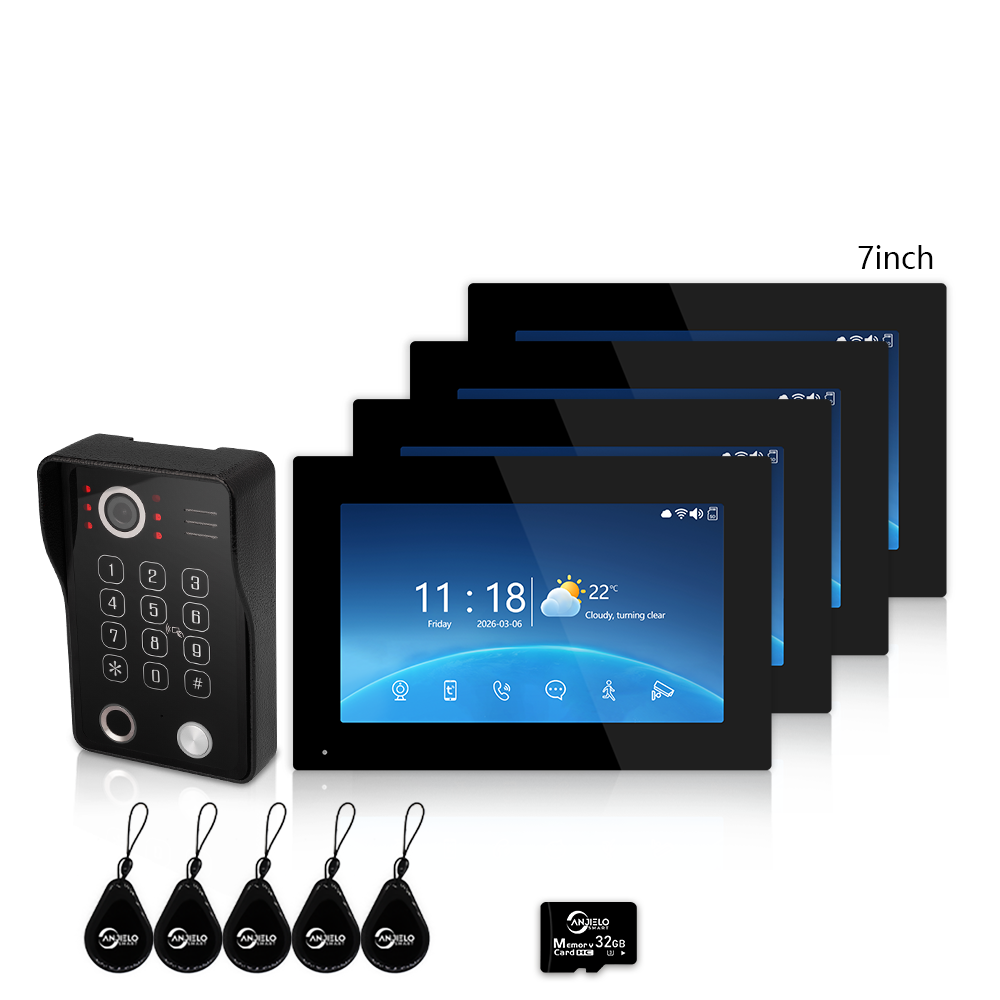 Anjielo 7/10 Inch 4-Wire Video Intercom System Photo Frame Video Doorbell, 5-in-1 Unlocking (Fingerprint/IC Card/Password/App/Key) with Motion Detection, Tuya APP Remote Control, IR Night Vision, for Apartment Villa Home