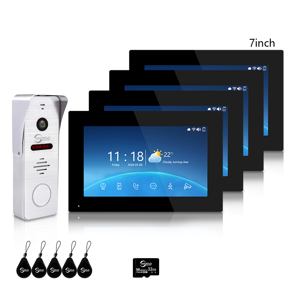 Anjielo 4-Wire 1080P Video Intercom — 7"/10" Touch Monitor, Photo Frame, Background Music, Motion Detection, 148° Wide Angle, 2-in-1 Unlock (Monitor/Tuya App) for Home Apartment