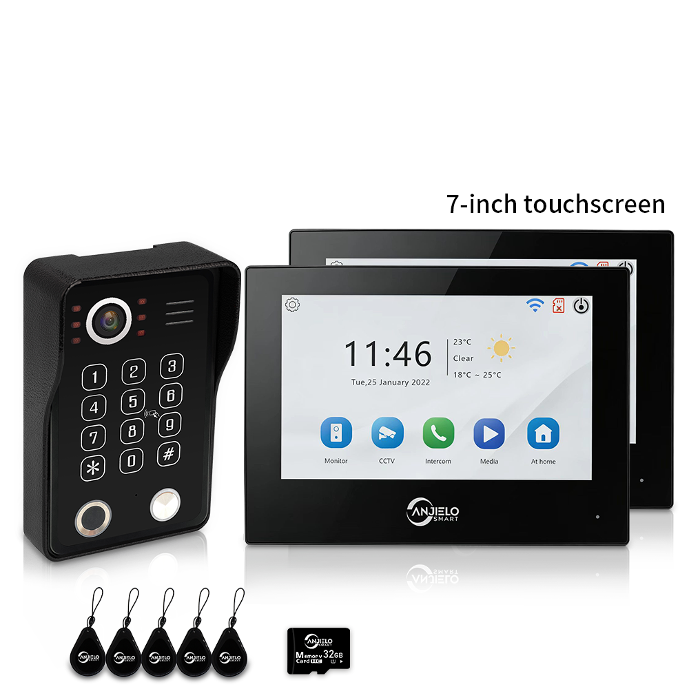 Anjielo 7/10 Inch 4 Wire WiFi Video Intercom System with 5-in-1 Unlock Fingerprint RFID Password App for Home Apartment