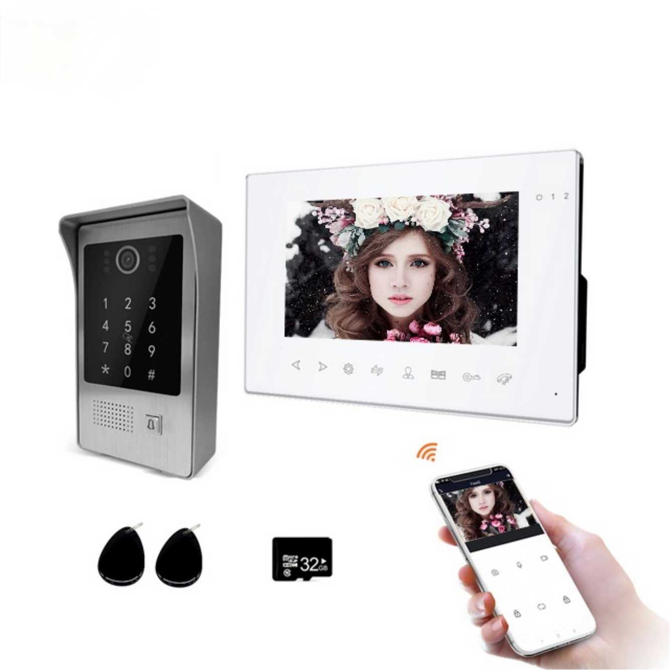 Tuya Smart Wifi 7'' 1080P Video Doorbell Intercom System for Home Security Motion Detection Password RFID Card App Remote Control