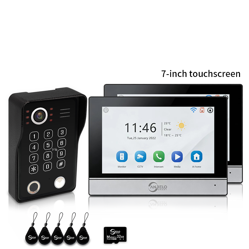 Anjielo 7/10 Inch 4 Wire WiFi Video Intercom System with 5-in-1 Unlock Fingerprint RFID Password App for Home Apartment