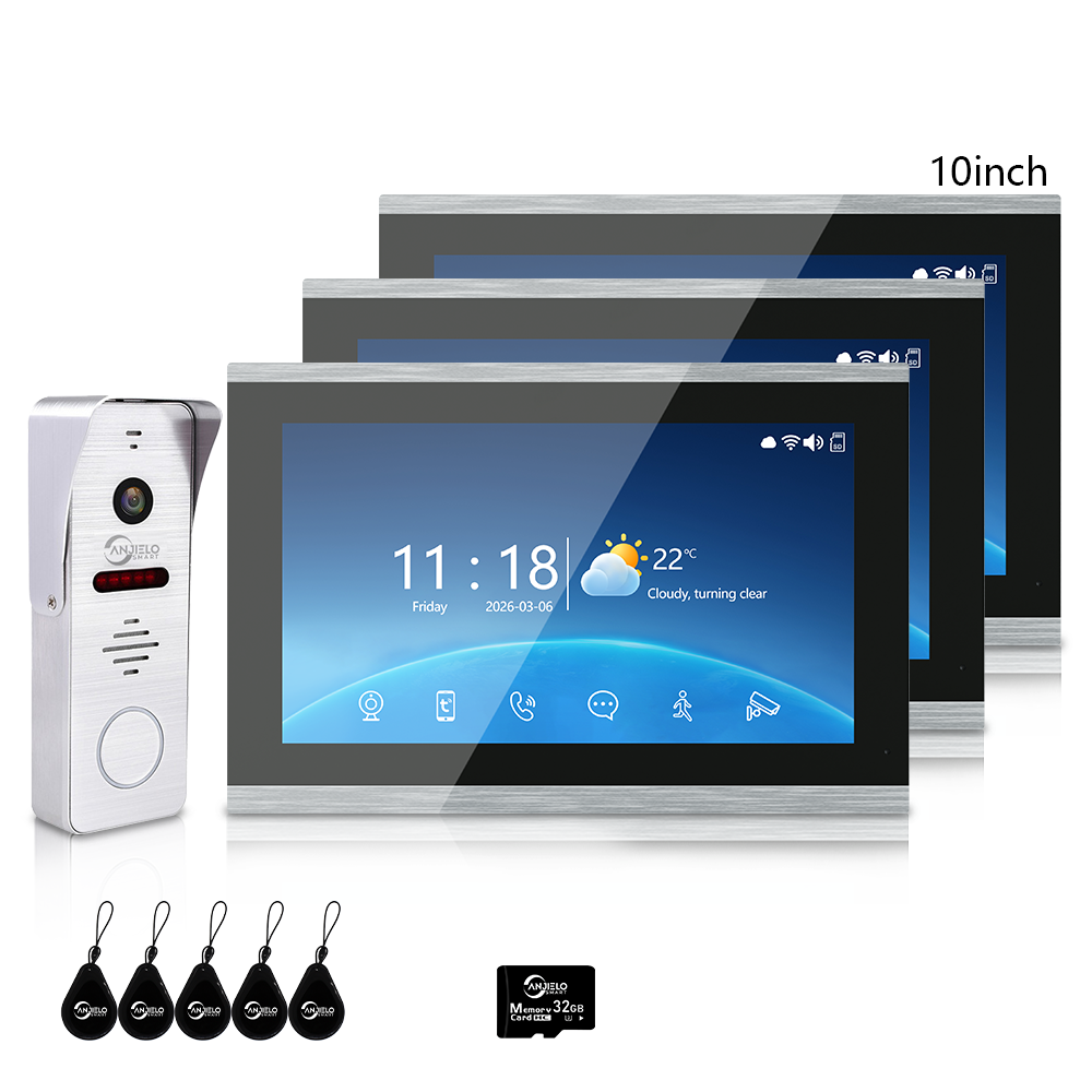 Anjielo 4-Wire 1080P Video Intercom — 7"/10" Touch Monitor, Photo Frame, Background Music, Motion Detection, 148° Wide Angle, 2-in-1 Unlock (Monitor/Tuya App) for Home Apartment