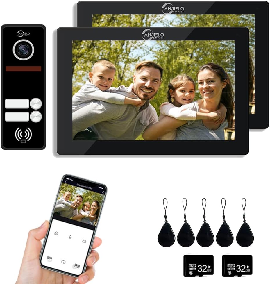 Anjielo Smart Wifi Intercom Tuya 7/10 Inch Video Tuya Smart Home video 2 doorbell System 1080P 160°Wired Doorbell Camera Full Touch Monitor