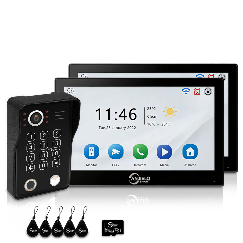 Anjielo 7/10 Inch 4 Wire WiFi Video Intercom System with 5-in-1 Unlock Fingerprint RFID Password App for Home Apartment