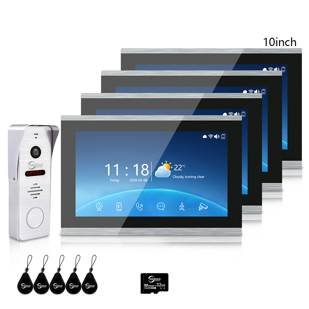 Anjielo 4-Wire 1080P Video Intercom — 7"/10" Touch Monitor, Photo Frame, Background Music, Motion Detection, 148° Wide Angle, 2-in-1 Unlock (Monitor/Tuya App) for Home Apartment