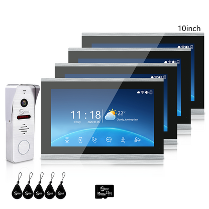 Anjielo 4-Wire 1080P Video Intercom — 7"/10" Touch Monitor, Photo Frame, Background Music, Motion Detection, 148° Wide Angle, 2-in-1 Unlock (Monitor/Tuya App) for Home Apartment