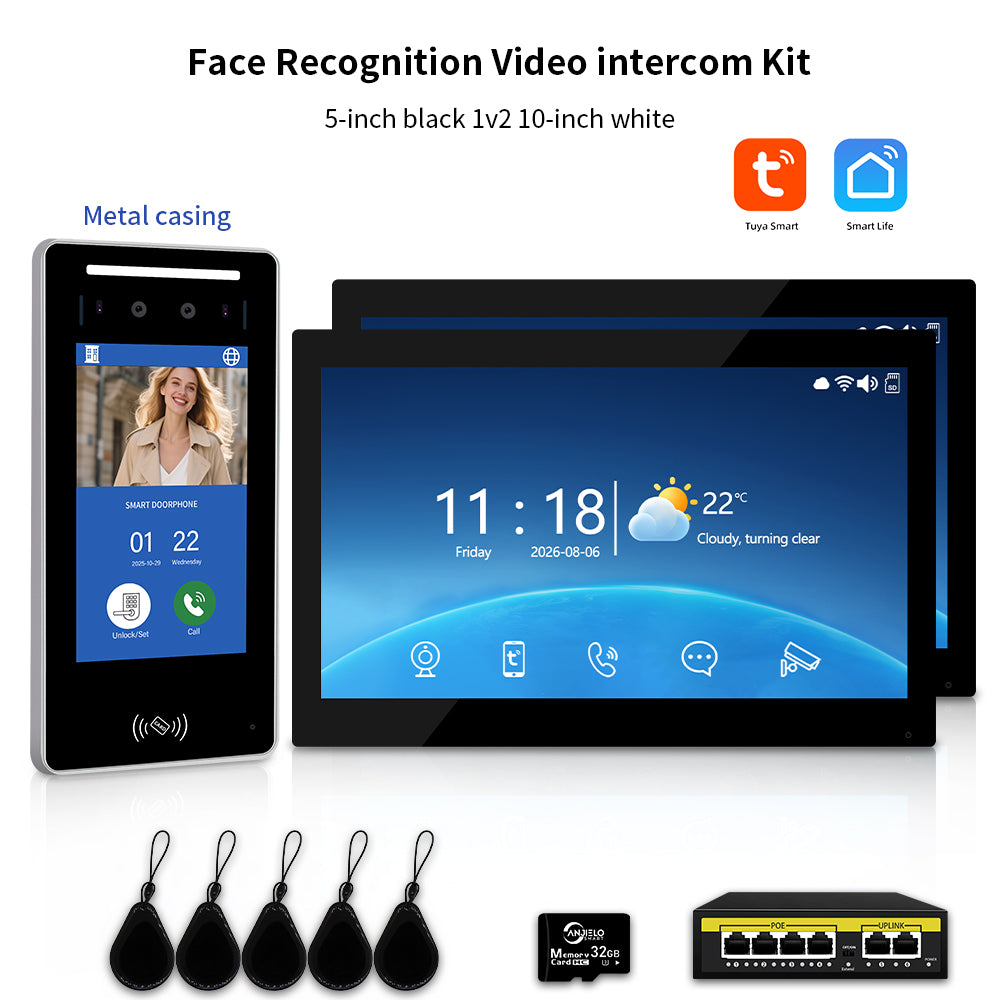Anjielo IP Video Intercom System with AI Face Recognition, Tuya Smart WiFi, 5-in-1 Unlock, 1080P HD Night Vision & Multi-Story Villa Access Control for Apartment & Building Security