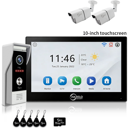 Anjielo 7/10 Inch 1080P Smart WiFi Video Intercom System with Tuya App 3-in-1 Unlock Motion Detection Alarm for Home Apartment