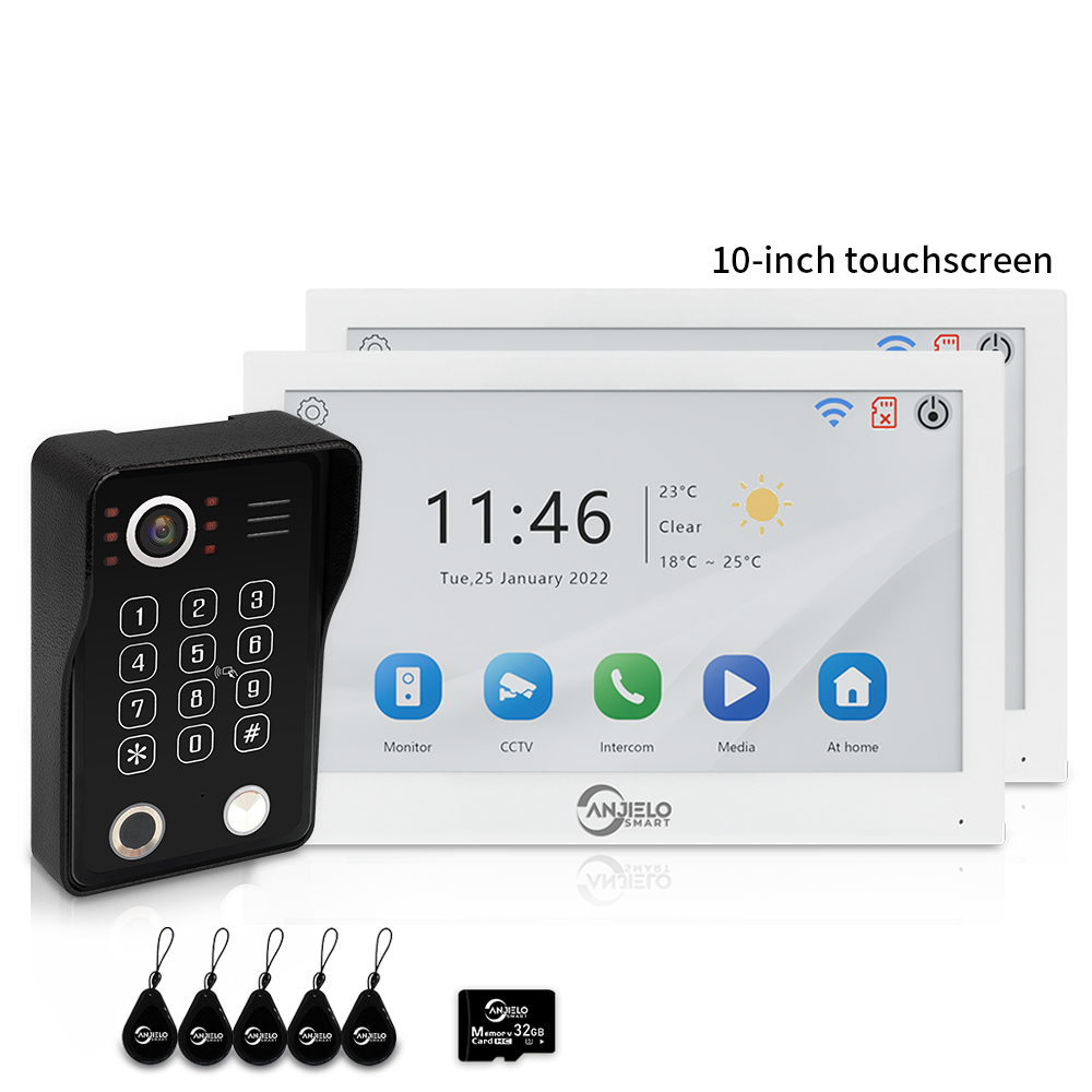 Anjielo 7/10 Inch 4 Wire WiFi Video Intercom System with 5-in-1 Unlock Fingerprint RFID Password App for Home Apartment