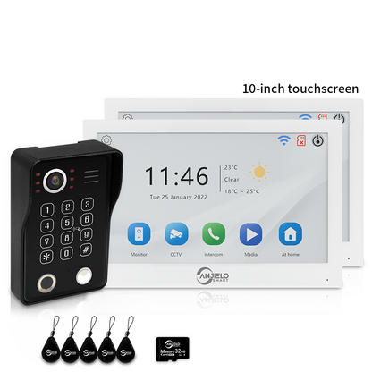 Anjielo 7/10 Inch 4 Wire WiFi Video Intercom System with 5-in-1 Unlock Fingerprint RFID Password App for Home Apartment
