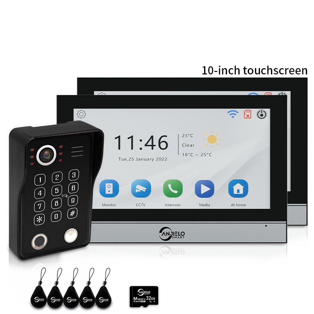 Anjielo 7/10 Inch 4 Wire WiFi Video Intercom System with 5-in-1 Unlock Fingerprint RFID Password App for Home Apartment