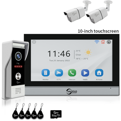 Anjielo 7/10 Inch 1080P Smart WiFi Video Intercom System with Tuya App 3-in-1 Unlock Motion Detection Alarm for Home Apartment