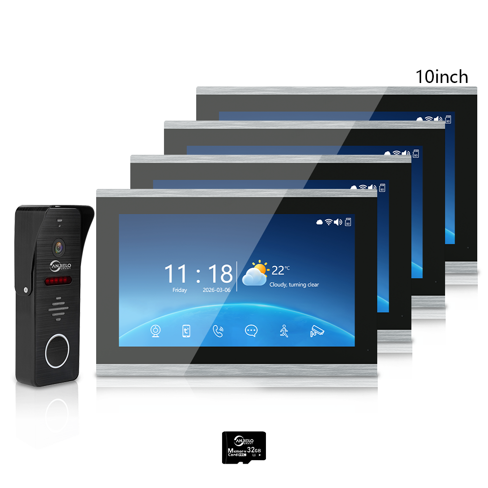 Anjielo 4-Wire 1080P Video Intercom — 7"/10" Touch Monitor, Photo Frame, Background Music, Motion Detection, 148° Wide Angle, 2-in-1 Unlock (Monitor/Tuya App) for Home Apartment