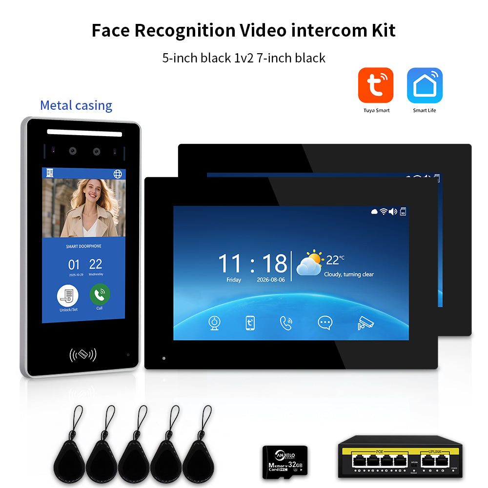 Anjielo IP Video Intercom System with AI Face Recognition, Tuya Smart WiFi, 5-in-1 Unlock, 1080P HD Night Vision & Multi-Story Villa Access Control for Apartment & Building Security