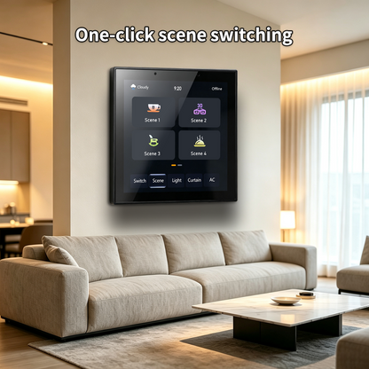 Anjielo 4 Inch 480*480 Zigbee Smart Touch Switch Panel 86 Type Wall Smart Home Control Screen With Radar Human Sensor, 4 Channel Relay Light Dimmer, Curtain AC Thermostat, Tuya Multi-Function Scene Central Control Panel