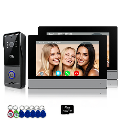 Visiophone Anjielo - Système de contrôle d'accès infrarouge de vision nocturne - HD 1080P, déverrouillage par carte IC et NFC, moniteur intérieur tactile 7/10 pouces, prise en charge de l'application Tuya pour appartement, villa