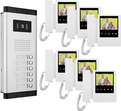 Anjielo Aparment Video Intercom System 4 wired Video Doorbell Infared Night Vision Support 2/ 3/4/ 5/ 6/ 8/ 10/ 12 Flat or Apartment