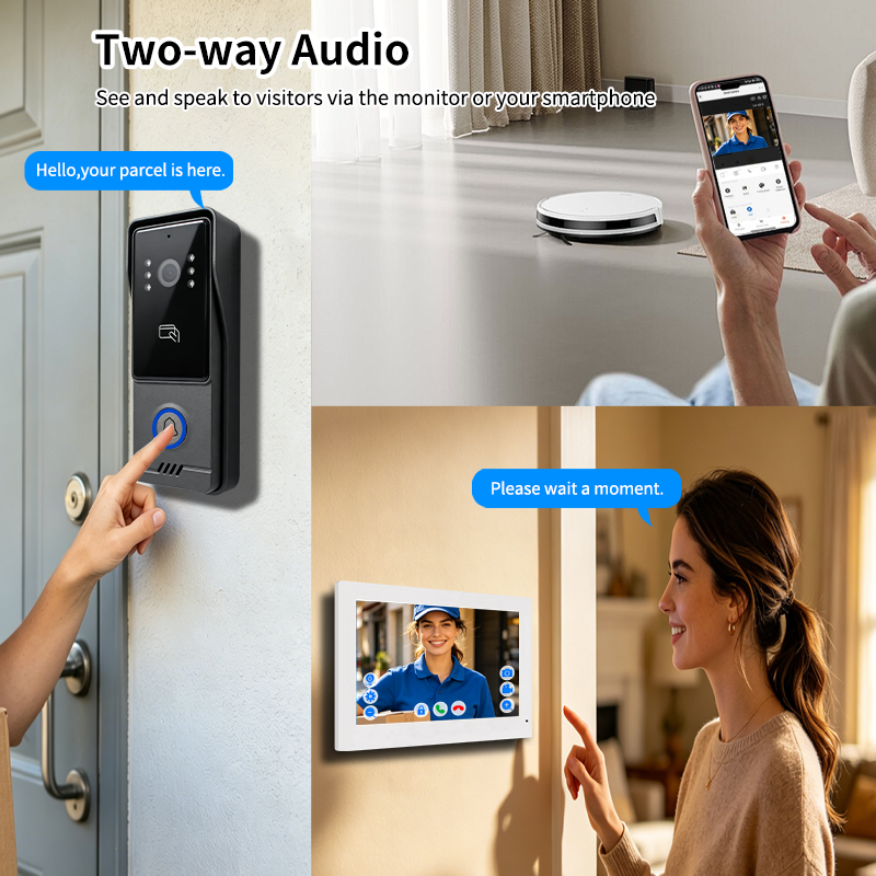 Anjielo 4‑Wire Tuya Video Intercom System, 7"/10" Touch Monitor, RFID Card Unlock, IP65 Wired Video Doorbell for Villa Apartment Home Security