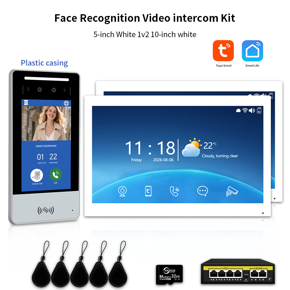 Anjielo IP Video Intercom System with AI Face Recognition, Tuya Smart WiFi, 5-in-1 Unlock, 1080P HD Night Vision & Multi-Story Villa Access Control for Apartment & Building Security