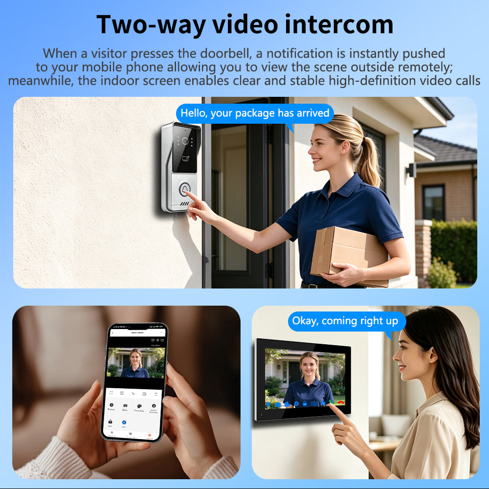 Two-Wire Video Intercom System with Tuya Smart App, 7"/10" Touch Screen, 1080P HD & IP65 Waterproof Doorbell