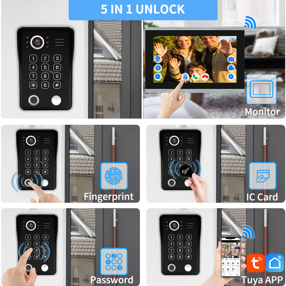 Anjielo Latest 7/10 Inch Monitor 4 wire Video Intercom System Photo Frame Video Doorbell 5 in 1 unlocking with Motion Detection for the Apartment Home andVilla