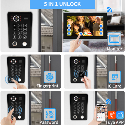 Anjielo Latest 7/10 Inch Monitor 4 wire Video Intercom System Photo Frame Video Doorbell 5 in 1 unlocking with Motion Detection for the Apartment Home andVilla