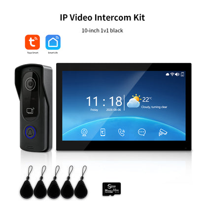Anjielo IP HD Video Intercom System with Tuya App – 7/10.1-Inch Touch Screen, AHD 2.0MP Camera, RFID Unlock for Villa & Apartment